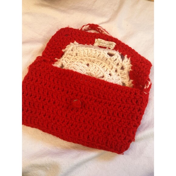 Crochet Vintage Red White Flower Top Skirt Bag Henrietta Tanuska Beverly Hills - Picture 14 of 16